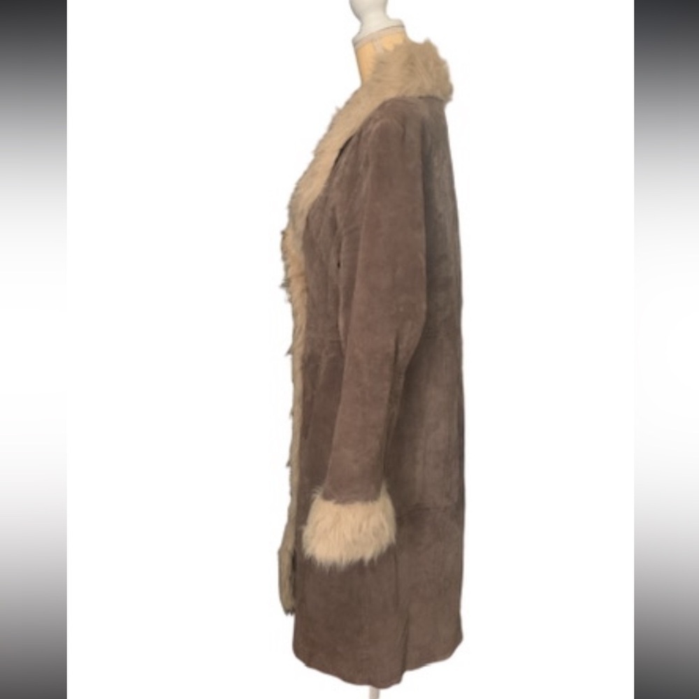 Wilsons Leather Maxima Penny Lane Brown Suede Coat with Faux Fur Trim - Picture 3 of 12